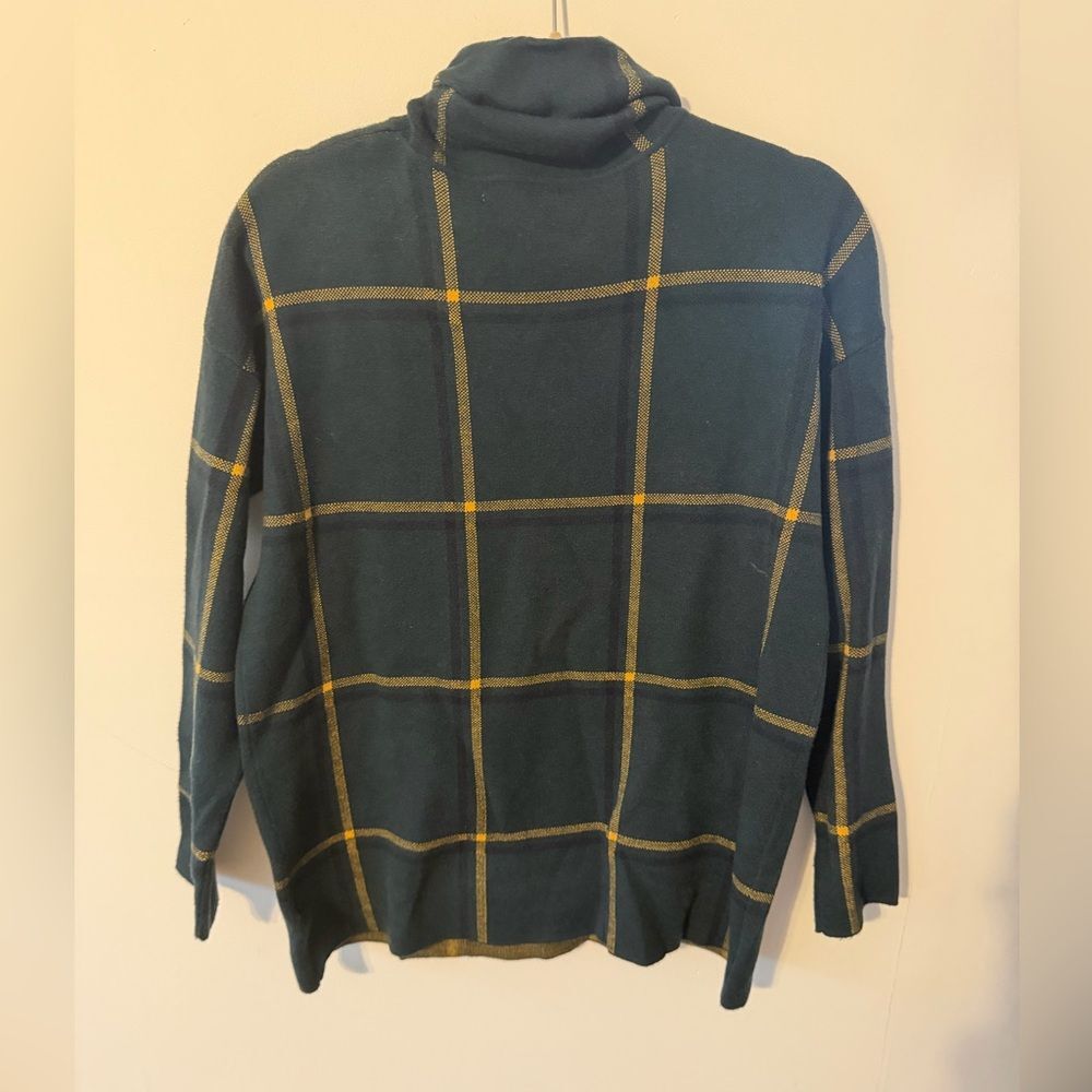 max studio women's size M green plaid Cowl Neck Long Sleeve Waffle Knit sweater - Picture 5 of 5